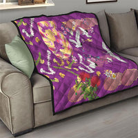 Hawaiian and Japanese Culture Together Quilt Kakau Tribal Pattern and Irezumi Art Purple Color