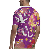 Hawaiian and Japanese Culture Together Rugby Jersey Kakau Tribal Pattern and Irezumi Art Purple Color