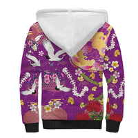 Hawaiian and Japanese Culture Together Sherpa Hoodie Kakau Tribal Pattern and Irezumi Art Purple Color