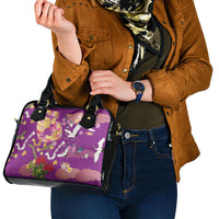 Hawaiian and Japanese Culture Together Shoulder Handbag Kakau Tribal Pattern and Irezumi Art Purple Color
