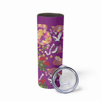 Hawaiian and Japanese Culture Together Skinny Tumbler Kakau Tribal Pattern and Irezumi Art Purple Color