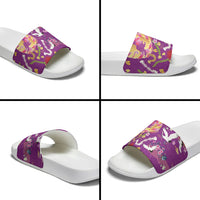 Hawaiian and Japanese Culture Together Slide Sandals Kakau Tribal Pattern and Irezumi Art Purple Color
