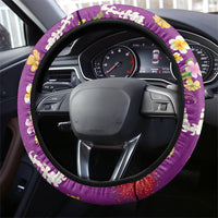 Hawaiian and Japanese Culture Together Steering Wheel Cover Kakau Tribal Pattern and Irezumi Art Purple Color