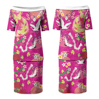 Hawaiian and Japanese Culture Together Couples Matching Puletasi and Hawaiian Shirt Kakau Tribal Pattern and Irezumi Art Pink Color