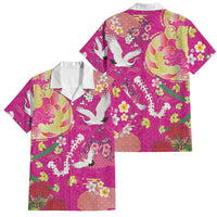 Hawaiian and Japanese Culture Together Family Matching Tank Maxi Dress and Hawaiian Shirt Kakau Tribal Pattern and Irezumi Art Pink Color