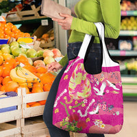 Hawaiian and Japanese Culture Together Grocery Bag Kakau Tribal Pattern and Irezumi Art Pink Color