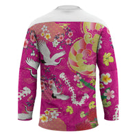Hawaiian and Japanese Culture Together Hockey Jersey Kakau Tribal Pattern and Irezumi Art Pink Color