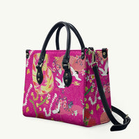 Hawaiian and Japanese Culture Together Leather Bag Kakau Tribal Pattern and Irezumi Art Pink Color