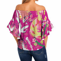 Hawaiian and Japanese Culture Together Off Shoulder Wrap Waist Top Kakau Tribal Pattern and Irezumi Art Pink Color LT03 - Polynesian Pride
