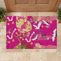 Hawaiian and Japanese Culture Together Rubber Doormat Kakau Tribal Pattern and Irezumi Art Pink Color