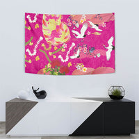 Hawaiian and Japanese Culture Together Tapestry Kakau Tribal Pattern and Irezumi Art Pink Color