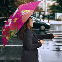 Hawaiian and Japanese Culture Together Umbrella Kakau Tribal Pattern and Irezumi Art Pink Color