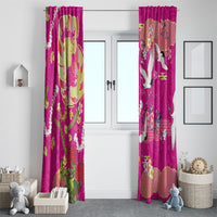 Hawaiian and Japanese Culture Together Window Curtain Kakau Tribal Pattern and Irezumi Art Pink Color