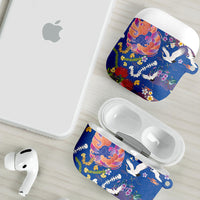 Hawaiian and Japanese Culture Together AirPods Case Kakau Tribal Pattern and Irezumi Art Blue Color
