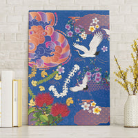 Hawaiian and Japanese Culture Together Canvas Wall Art Kakau Tribal Pattern and Irezumi Art Blue Color