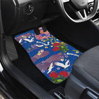 Hawaiian and Japanese Culture Together Car Mats Kakau Tribal Pattern and Irezumi Art Blue Color