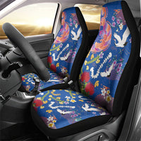 Hawaiian and Japanese Culture Together Car Seat Cover Kakau Tribal Pattern and Irezumi Art Blue Color