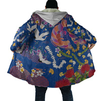 Hawaiian and Japanese Culture Together Cloak Kakau Tribal Pattern and Irezumi Art Blue Color