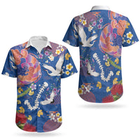 Hawaiian and Japanese Culture Together Couples Matching Mermaid Dress and Hawaiian Shirt Kakau Tribal Pattern and Irezumi Art Blue Color