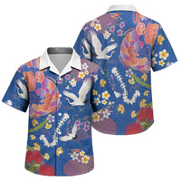 Hawaiian and Japanese Culture Together Family Matching Summer Maxi Dress and Hawaiian Shirt Kakau Tribal Pattern and Irezumi Art Blue Color