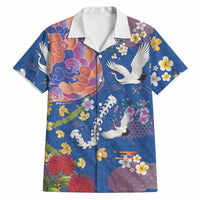 Hawaiian and Japanese Culture Together Hawaiian Shirt Kakau Tribal Pattern and Irezumi Art Blue Color