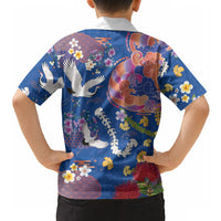 Hawaiian and Japanese Culture Together Hawaiian Shirt Kakau Tribal Pattern and Irezumi Art Blue Color