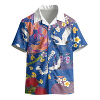 Hawaiian and Japanese Culture Together Kid Hawaiian Shirt Kakau Tribal Pattern and Irezumi Art Blue Color