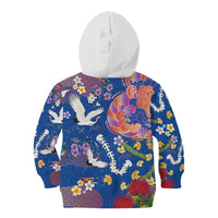 Hawaiian and Japanese Culture Together Kid Hoodie Kakau Tribal Pattern and Irezumi Art Blue Color
