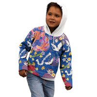 Hawaiian and Japanese Culture Together Kid Hoodie Kakau Tribal Pattern and Irezumi Art Blue Color