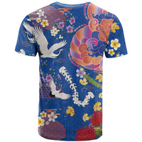Hawaiian and Japanese Culture Together T Shirt Kakau Tribal Pattern and Irezumi Art Blue Color