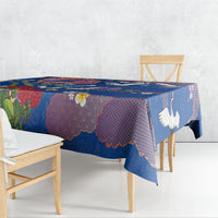 Hawaiian and Japanese Culture Together Tablecloth Kakau Tribal Pattern and Irezumi Art Blue Color