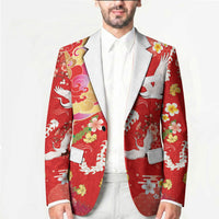 Hawaiian and Japanese Culture Together Blazer Kakau Tribal Pattern and Irezumi Art Red Color