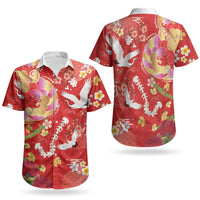 Hawaiian and Japanese Culture Together Couples Matching Puletasi and Hawaiian Shirt Kakau Tribal Pattern and Irezumi Art Red Color
