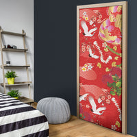 Hawaiian and Japanese Culture Together Door Cover Kakau Tribal Pattern and Irezumi Art Red Color