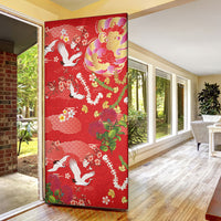 Hawaiian and Japanese Culture Together Door Cover Kakau Tribal Pattern and Irezumi Art Red Color