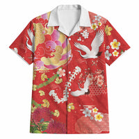 Hawaiian and Japanese Culture Together Hawaiian Shirt Kakau Tribal Pattern and Irezumi Art Red Color