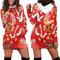 Hawaiian and Japanese Culture Together Hoodie Dress Kakau Tribal Pattern and Irezumi Art Red Color