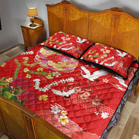 Hawaiian and Japanese Culture Together Quilt Bed Set Kakau Tribal Pattern and Irezumi Art Red Color