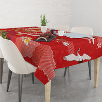 Hawaiian and Japanese Culture Together Tablecloth Kakau Tribal Pattern and Irezumi Art Red Color