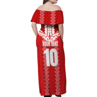 Custom Tahiti Football Polynesian Pattern Family Matching Off Shoulder Maxi Dress and Hawaiian Shirt
