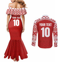 Custom Tonga Football Ngatu Tribal Tattoo Couples Matching Mermaid Dress and Long Sleeve Button Shirt