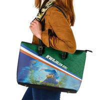 Marshall Islands Kwajalein Atoll Leather Tote Bag Polynesian Pattern and Undersea Animals LT03 Blue - Polynesian Pride