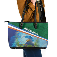 Marshall Islands Kwajalein Atoll Leather Tote Bag Polynesian Pattern and Undersea Animals LT03 - Polynesian Pride