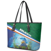 Marshall Islands Kwajalein Atoll Leather Tote Bag Polynesian Pattern and Undersea Animals LT03 - Polynesian Pride