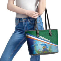 Marshall Islands Kwajalein Atoll Leather Tote Bag Polynesian Pattern and Undersea Animals LT03 - Polynesian Pride