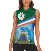 Marshall Islands Kwajalein Atoll Women Sleeveless Polo Shirt Polynesian Pattern and Undersea Animals LT03 - Polynesian Pride