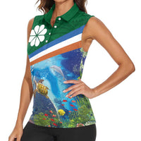 Marshall Islands Kwajalein Atoll Women Sleeveless Polo Shirt Polynesian Pattern and Undersea Animals LT03 - Polynesian Pride