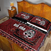 New Zealand Culture Quilt Bed Set Kia Ora Aotearoa Moko Tattoo Mask with Waka and Maori Art Pattern