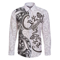 New Zealand Gecko Maori Art Tattoo Family Matching Puletasi and Hawaiian Shirt White Color