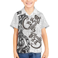 New Zealand Gecko Maori Art Tattoo Kid Hawaiian Shirt White Color LT03 Kid White - Polynesian Pride